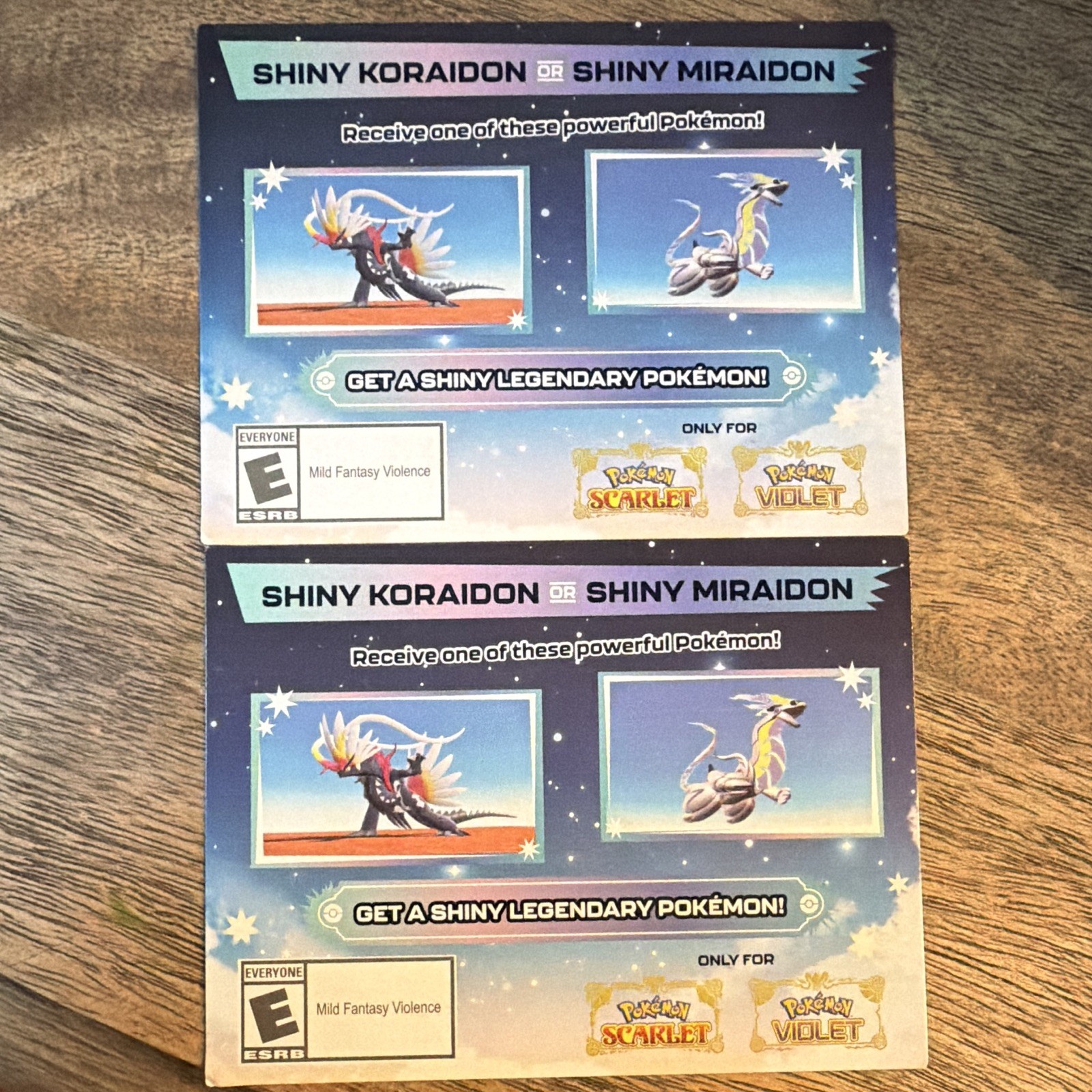 Nintendo Pokémon Scarlet Code Cards x2 Shiny Koraidon/Miraidon