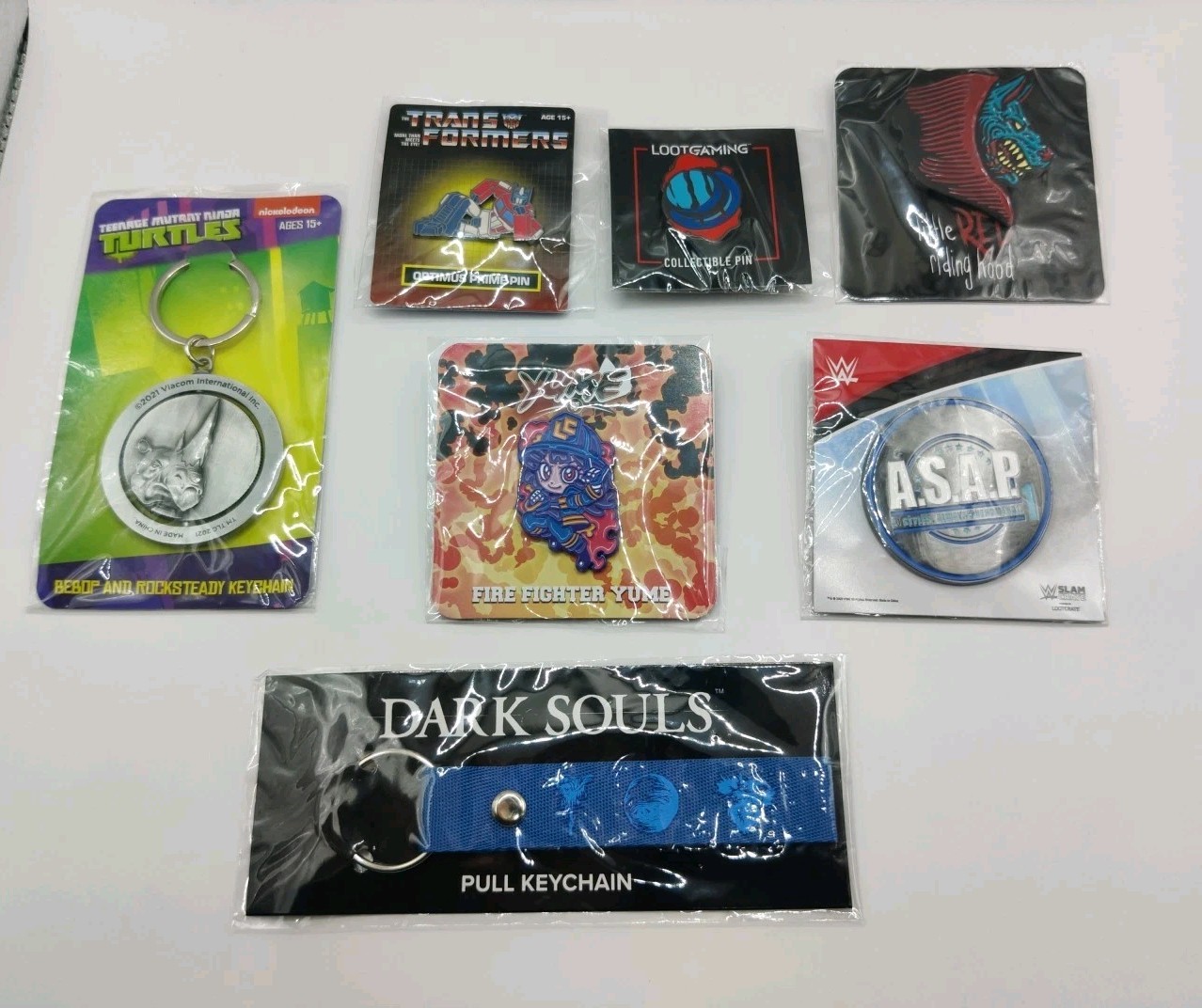 Loot Crate Gaming Bundle Pins Badges Keychain TMNT WWE Transformers Dark Souls