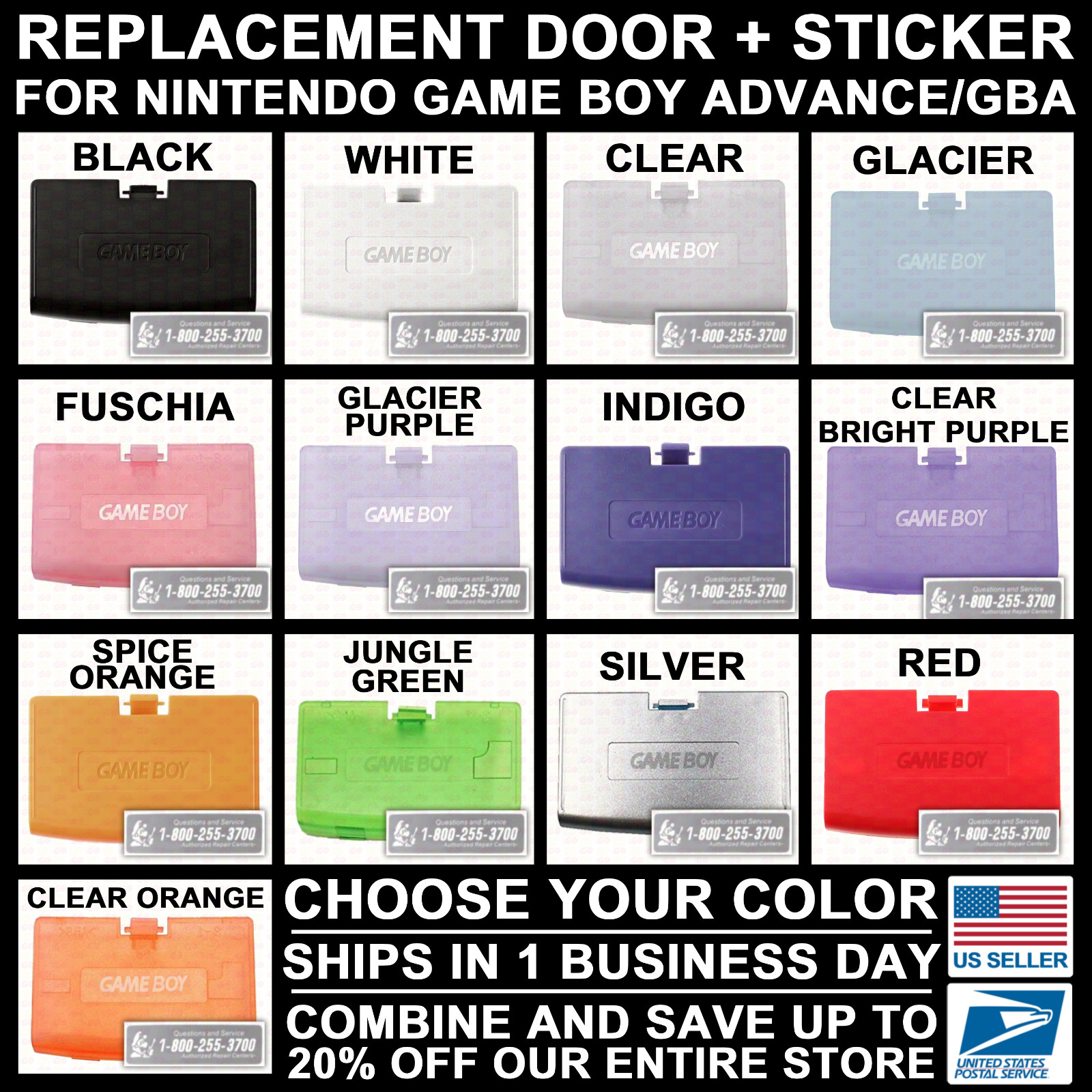 Battery Cover for Nintendo Game Boy Advance GBA Door Black/Glacier/Fuschia/Clear