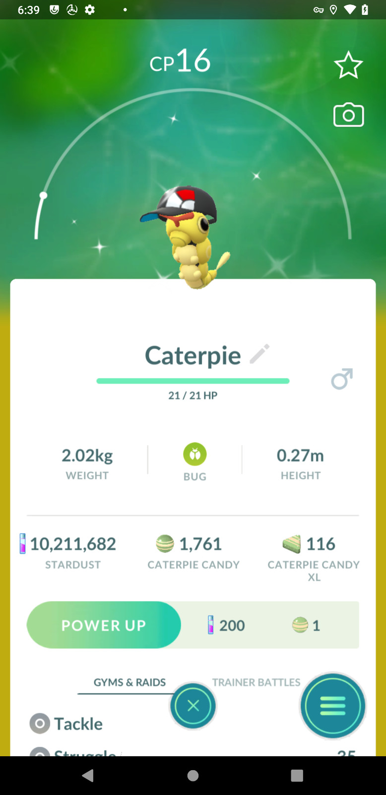Shiny Caterpie wearing a Poké Ball hat – Tr-de – 20k stardust