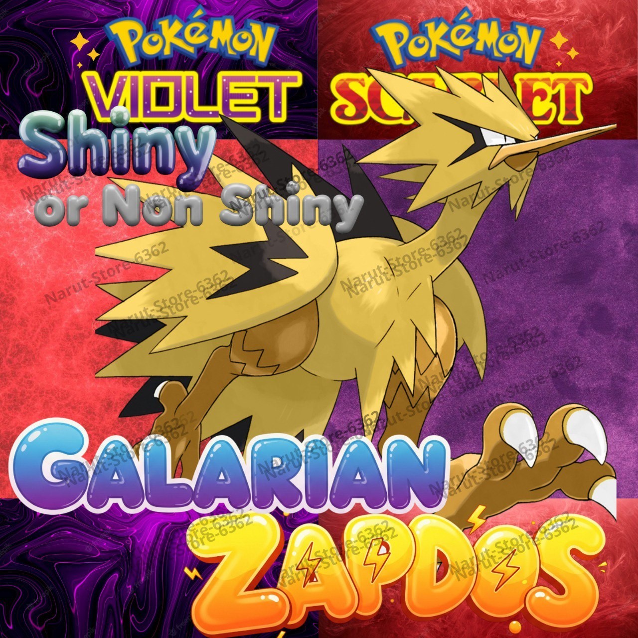 GALARIAN ZAPDOS 🔥SHINY🔥NON SHINY🔥CUSTOM OR UNTOUCHED POKEMON SCARLET & VIOLET