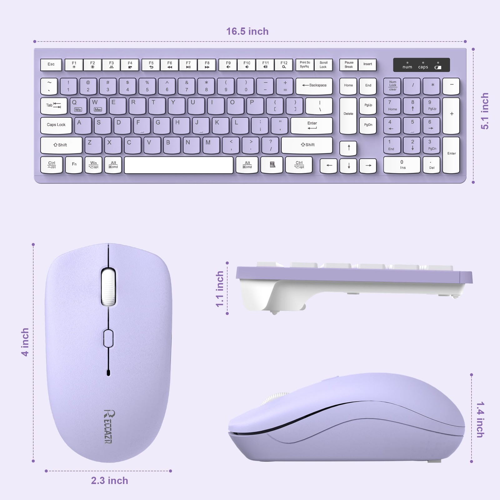 Wireless Keyboard and Mouse Combo, Full-Sized Purple