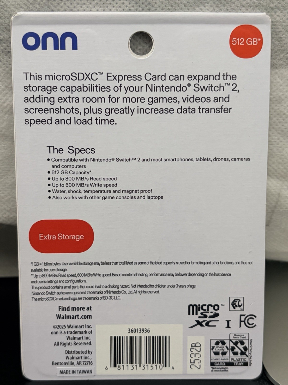 Onn 512GB MicroSDXC Express Card Compatible with Nintendo Switch 2. Brand New
