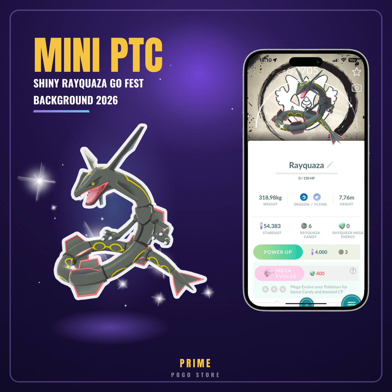 Pokemon✨Shiny Rayquaza P T C Special Background✨Go Fest 2026✨Description💥
