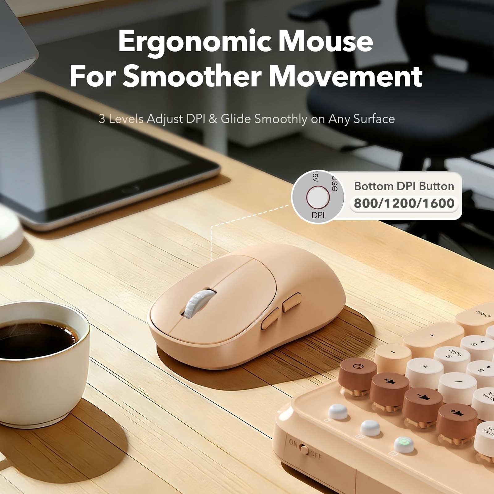 Wireless Keyboard and Mouse Combo with Retro Round Keycaps, Full-Size Cute Ty…