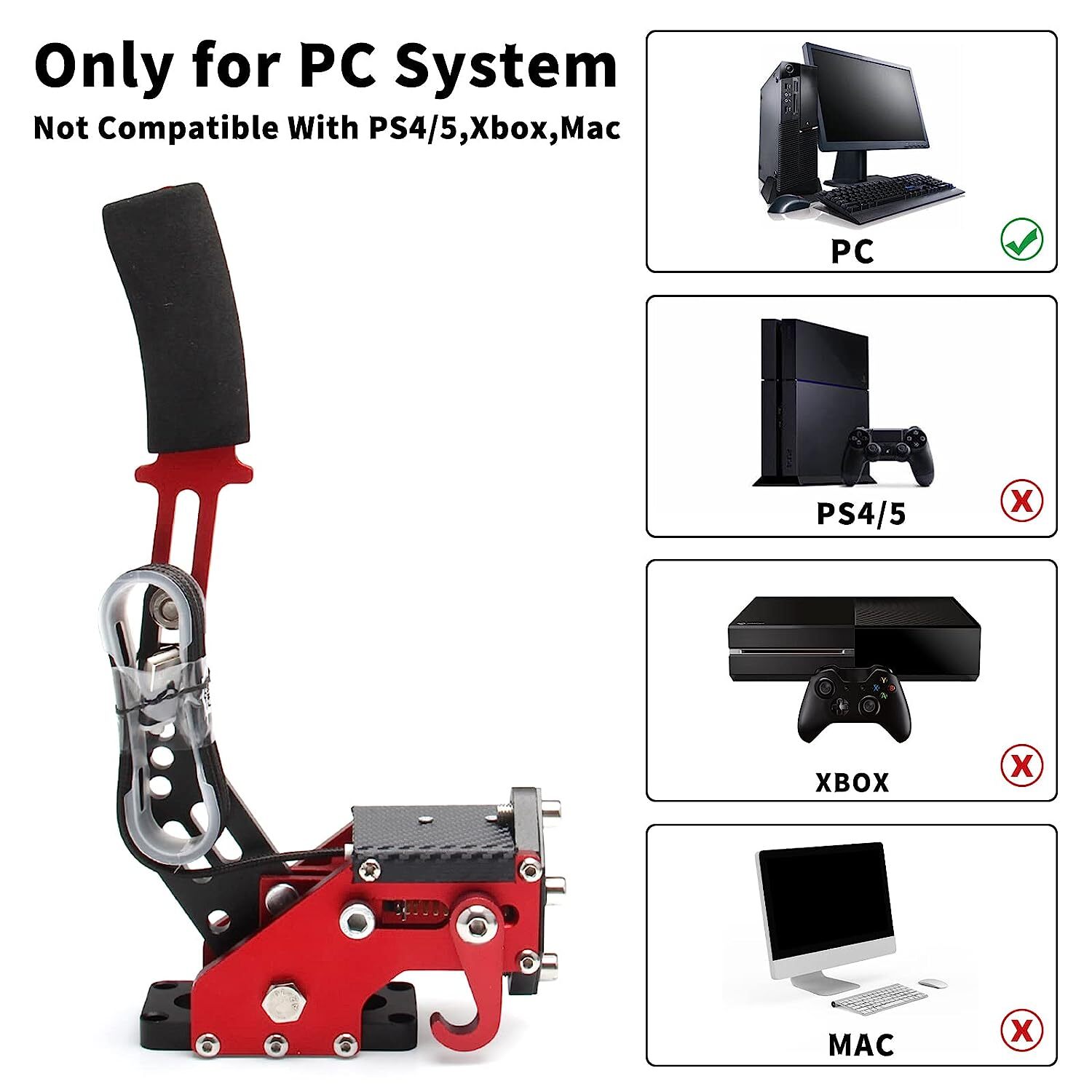 Red USB Handbrake PC Windows for Sim Racing Games G25/G27/G29/T500