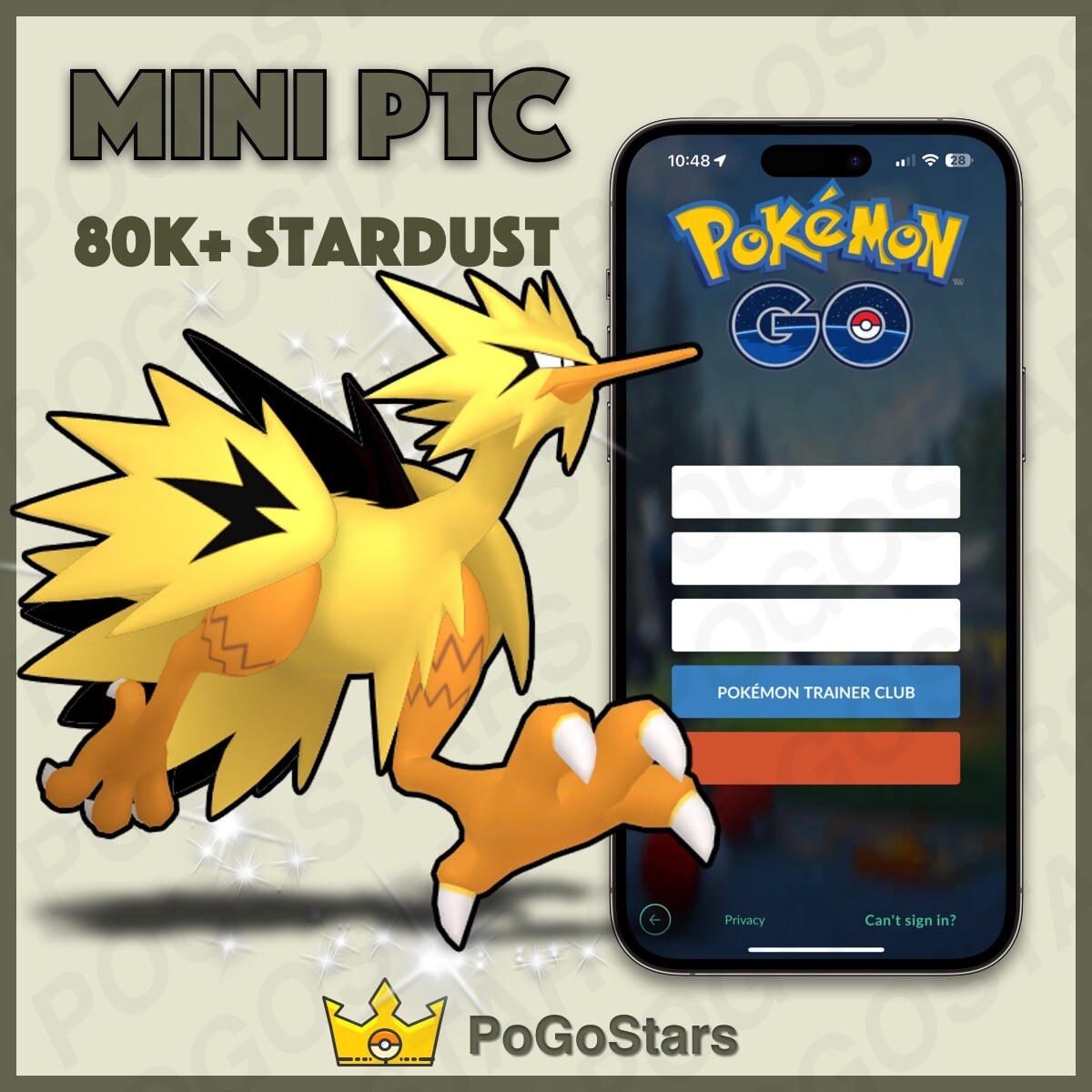 Pokémon Go – Shiny Zapdos Galarian – Mini PTC 80K Stardust✨Read Description✨