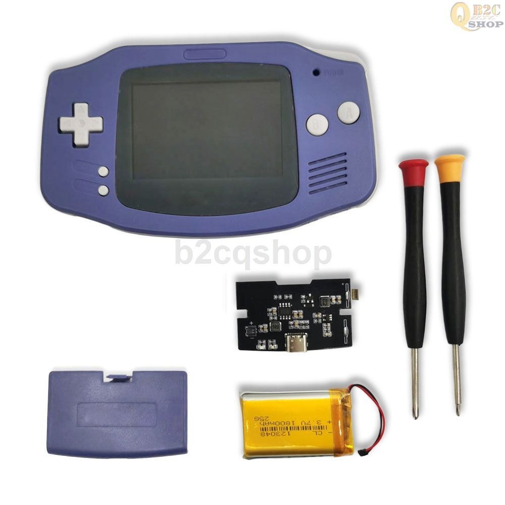GBA IPS LCD Backlight Kit 1800mAh batteries Drop in with shell GameBoy Advance