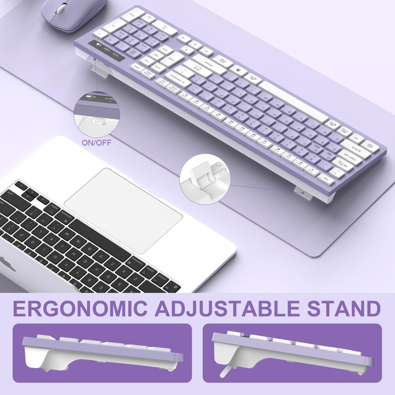 Wireless Keyboard and Mouse Combo, Full-Sized Purple