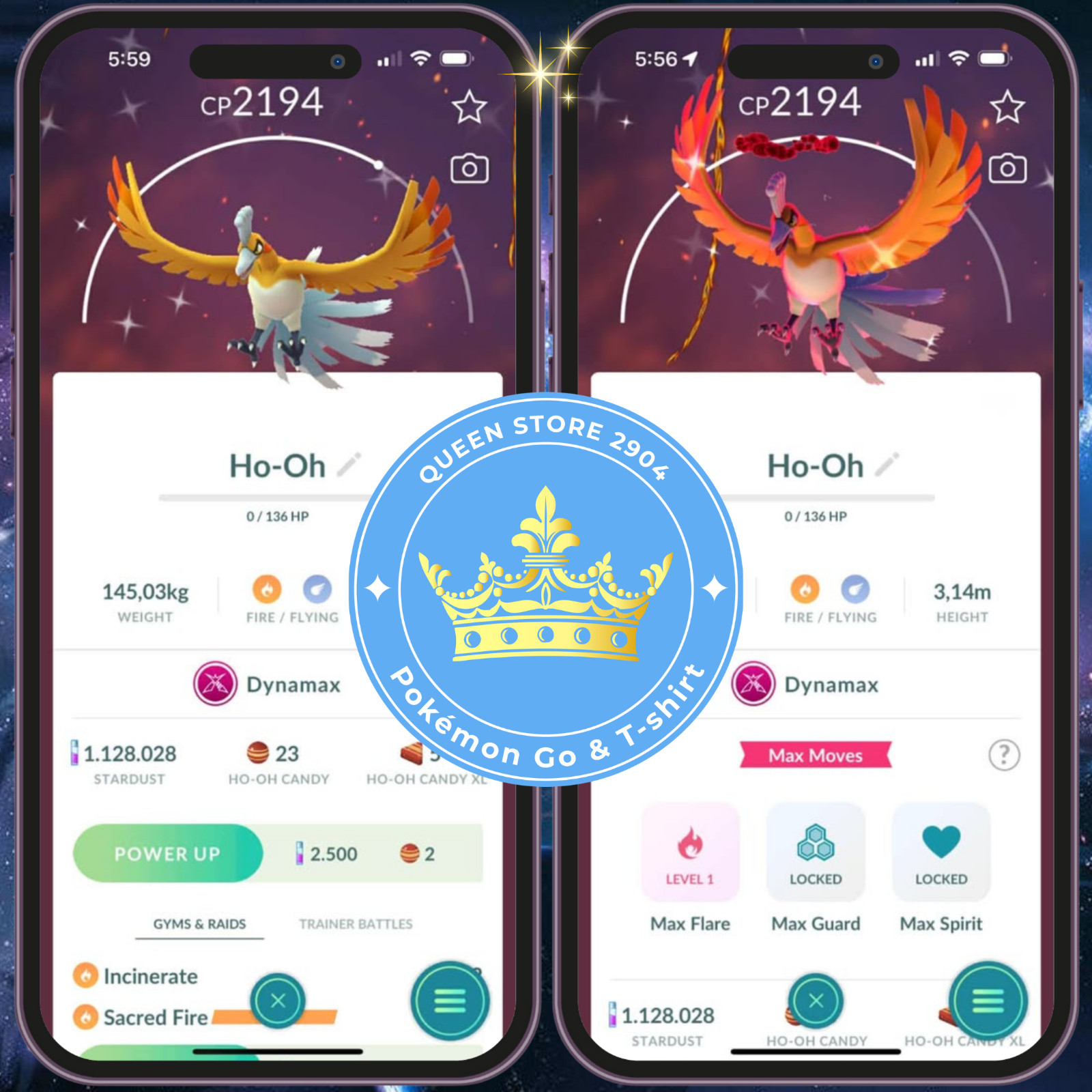 Pokémon PTC — TRADE GO — Shiny Dynamax Ho-Oh — Moveset Sacred Fire — Digital