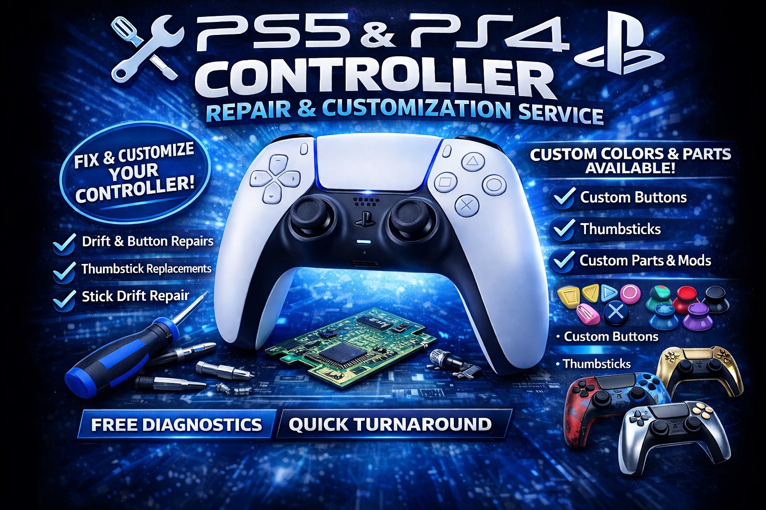 🔧 PS5 / PS4 / PS5 Edge Controller Repair Service – Stick Drift & Analog Repair