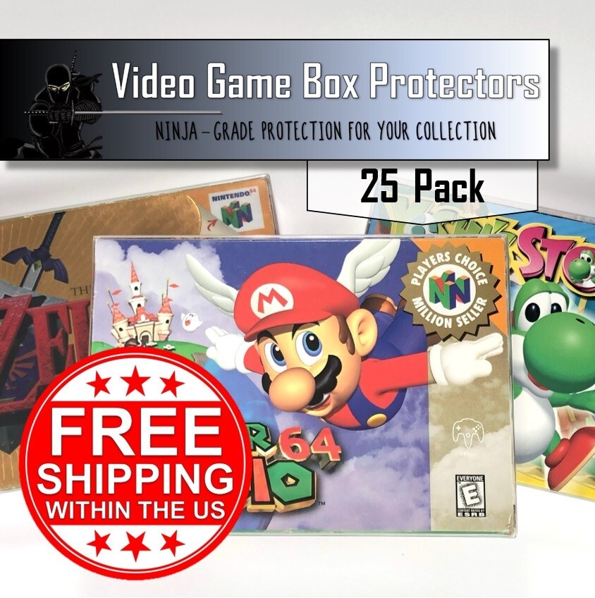25 N64 Clear Plastic Box Protector Sleeve Case for Complete CIB Games