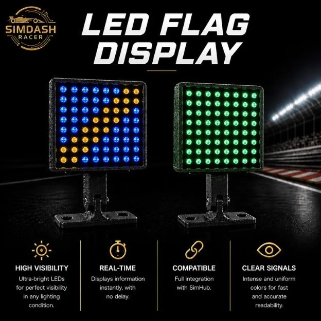SimDash 64-LED RGB Matrix Display , Sim Racing Accessory, “LED Flag Display”