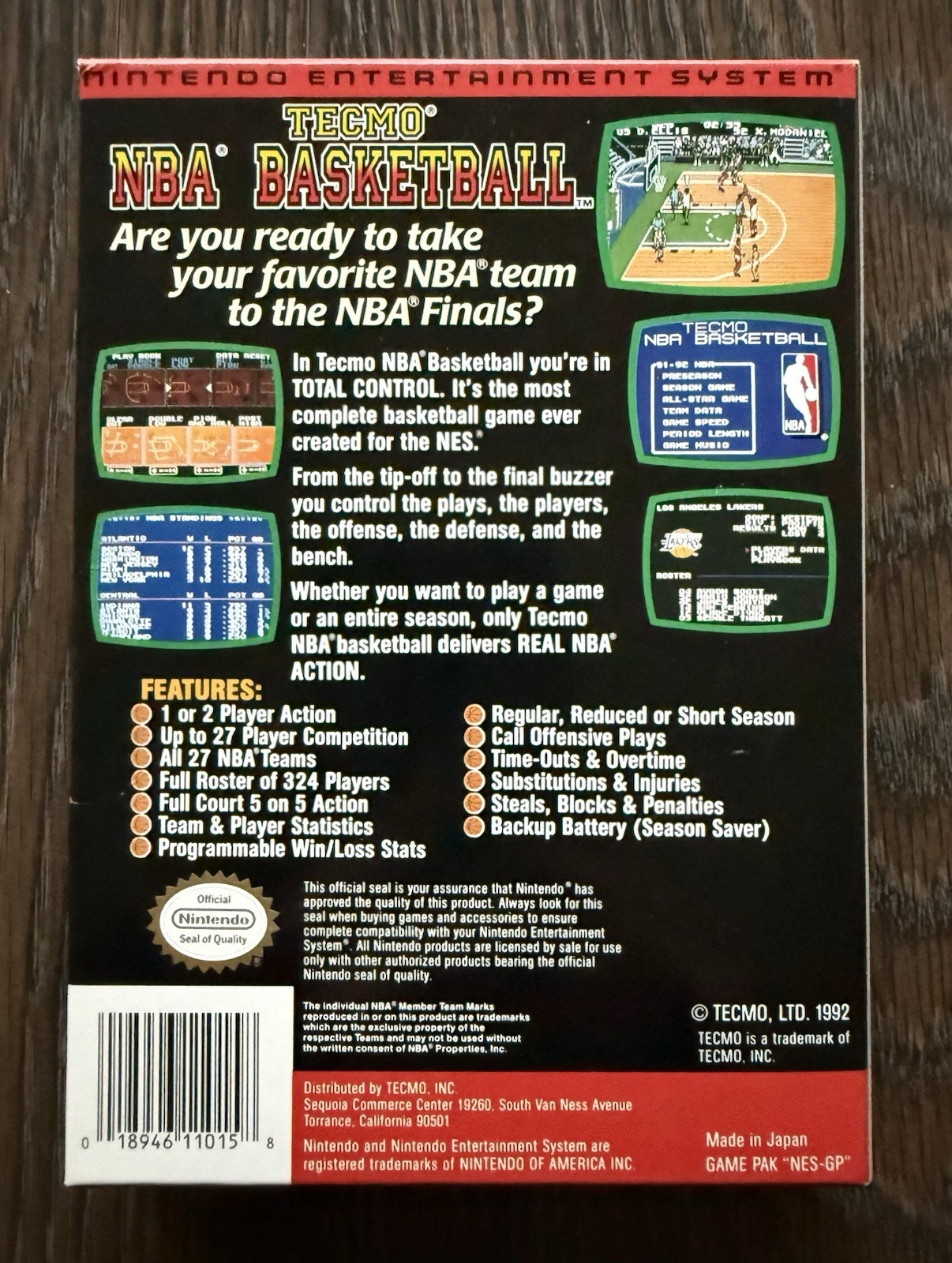 Tecmo NBA Basketball Complete in Box CIB w/Inserts! (Nintendo, NES 1992)🔥
