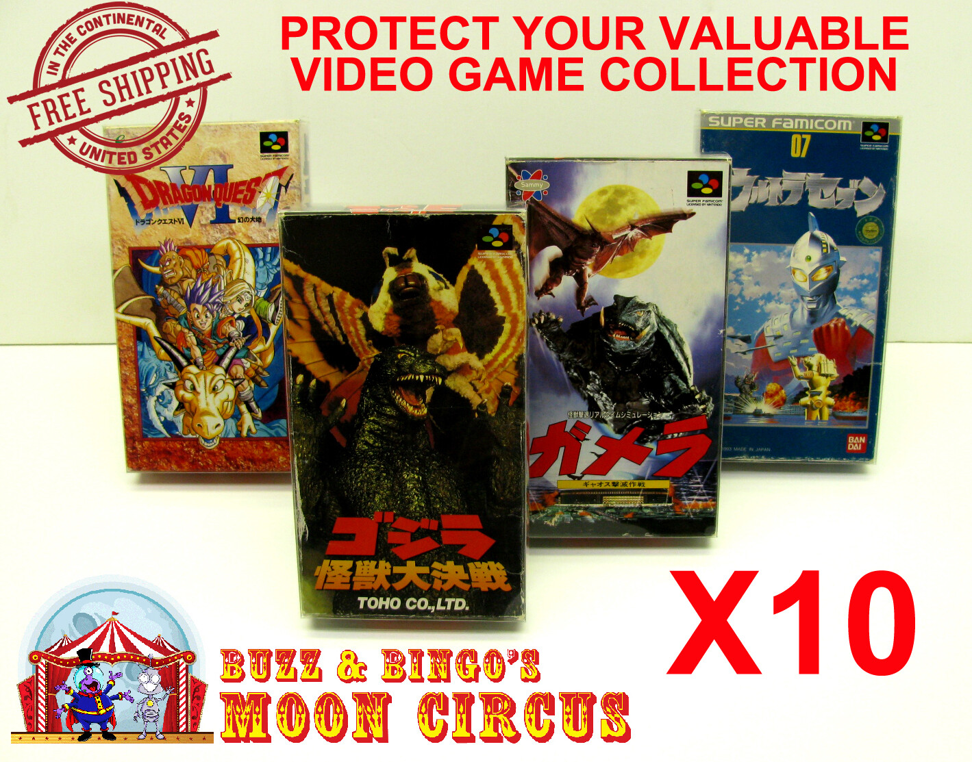 10X NINTENDO SUPER FAMICOM CIB GAME – CLEAR PLASTIC PROTECTIVE BOX PROTECTORS