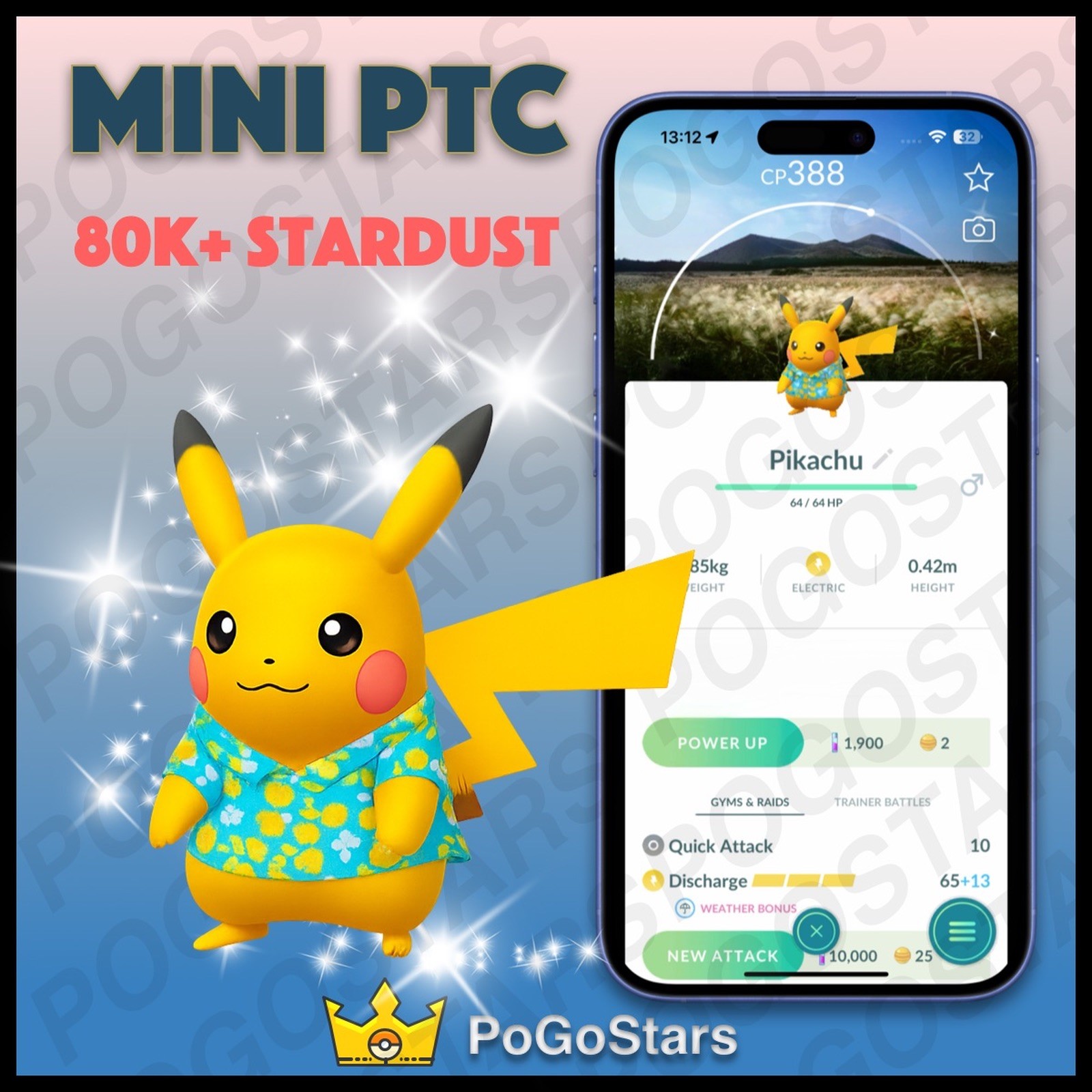 Pokémon PTC Go – Shiny Pikachu Blue Shirt Jeju Stamp Rally✨Special Background✨