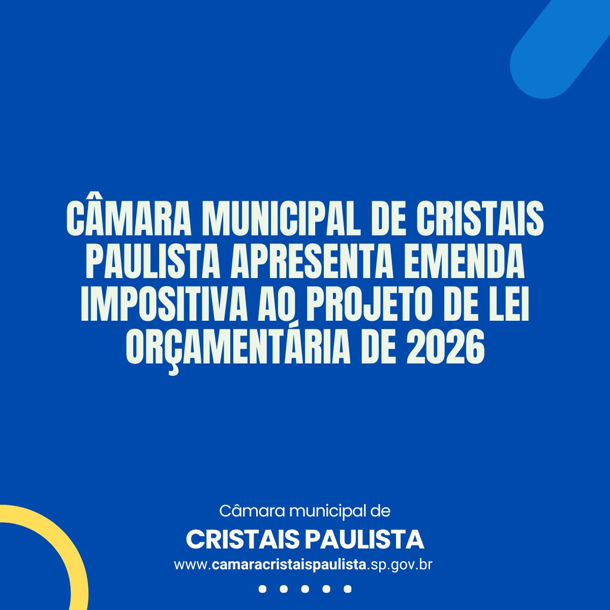 Leia mais sobre o artigo Câmara Municipal de Cristais Paulista apresenta Emenda Impositiva ao Projeto de Lei Orçamentária de 2026